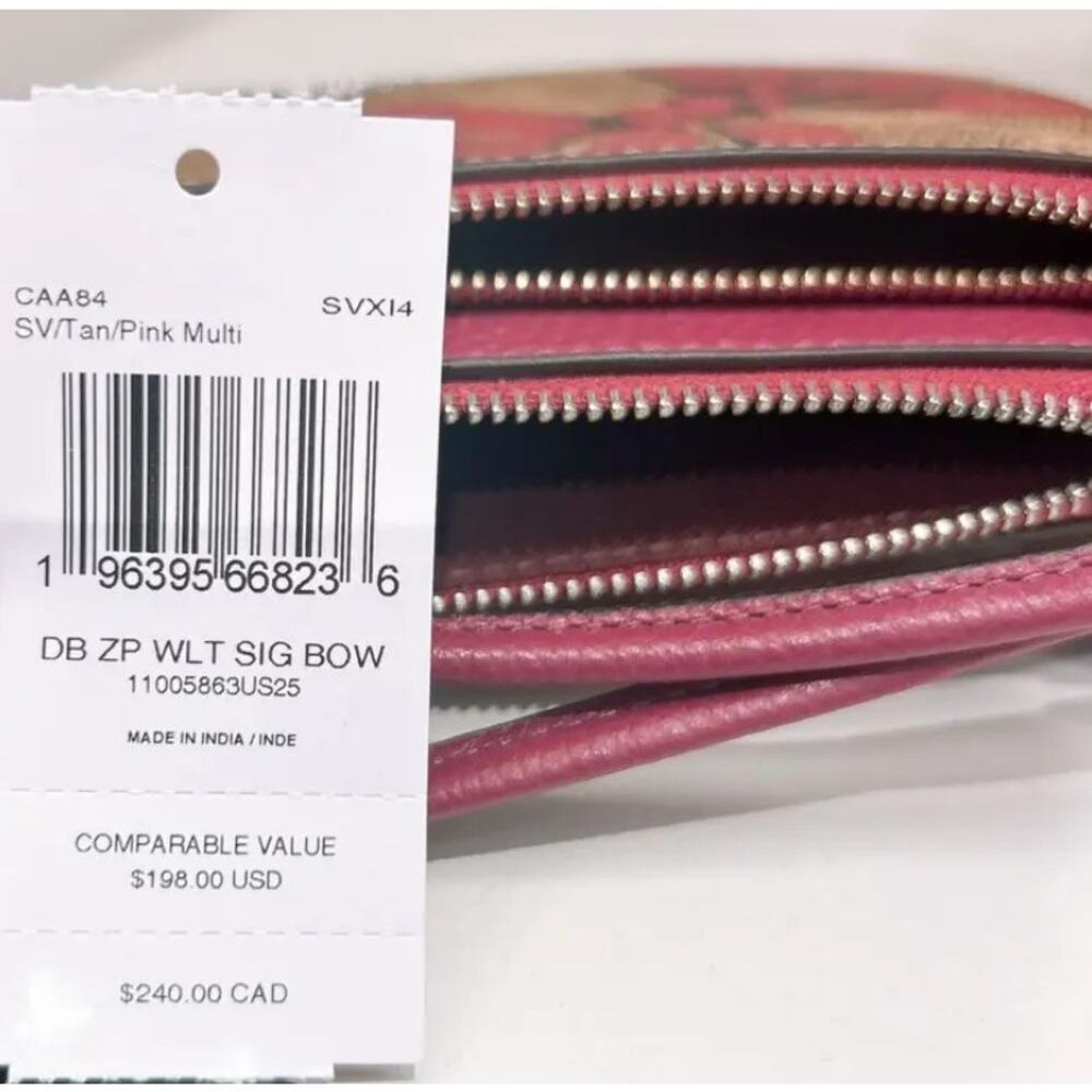 Coach CAA84 Double Zip Phone Wallet Red Bow Signature Canvas Wristlet - Picture 6 of 9